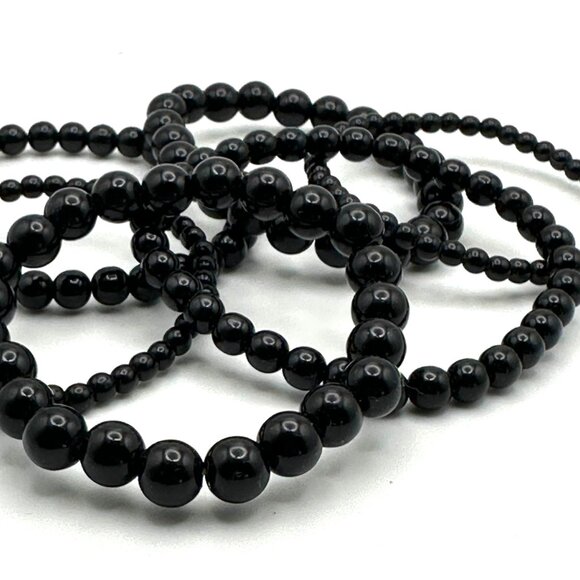 Set of Stacked 1920's Flapper Style Black Beaded Bracelets - Picture 3 of 5